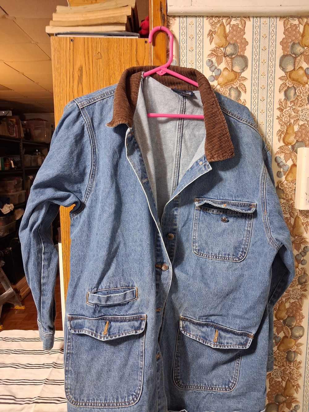 Baccini Blue Denim Field Jacket with Brown Corduroy Collar